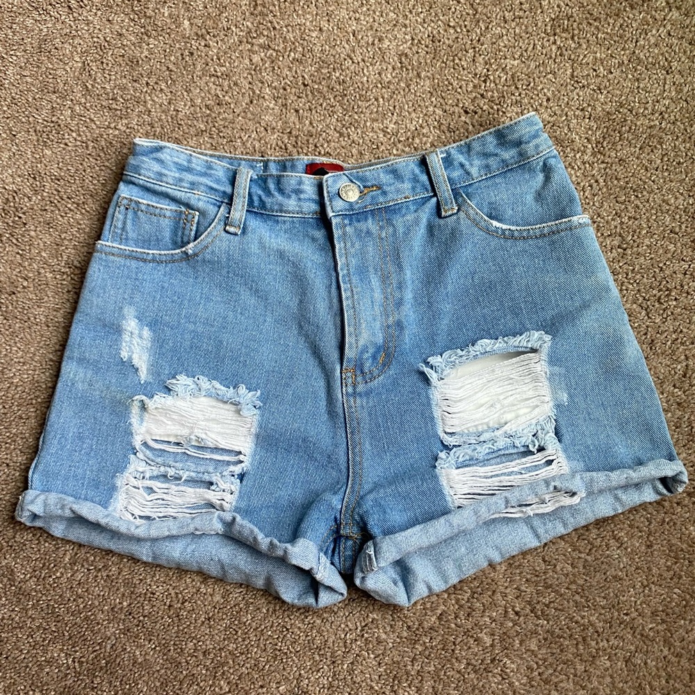 light blue high waisted shorts